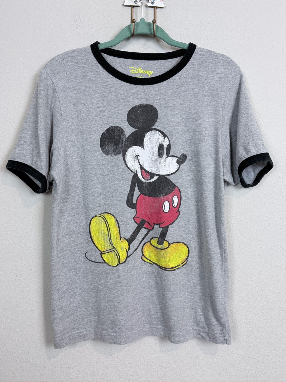 Disney Gray Ringer Tee with Classic Mickey Graphic S